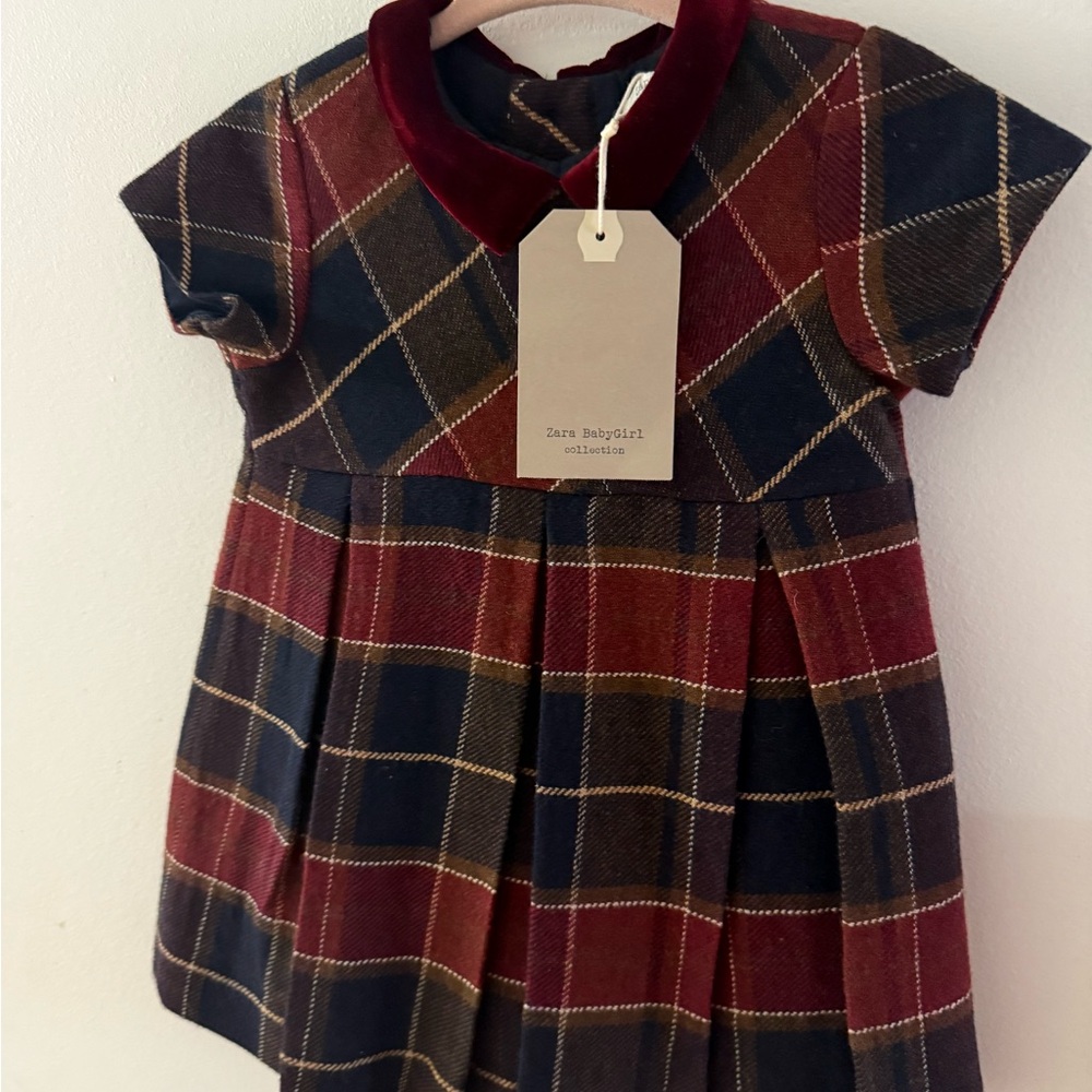 Zara Holiday Dress: Plaid Kids Dress with Velvet Collar